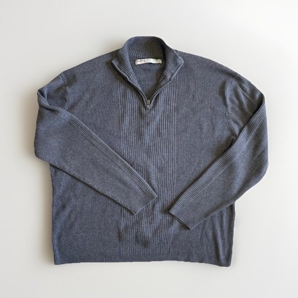 Perry Ellis 1/4 Zip Sweater Mens XXL Pullover Long Sleeve Gray Knit Ridged - Picture 1 of 8
